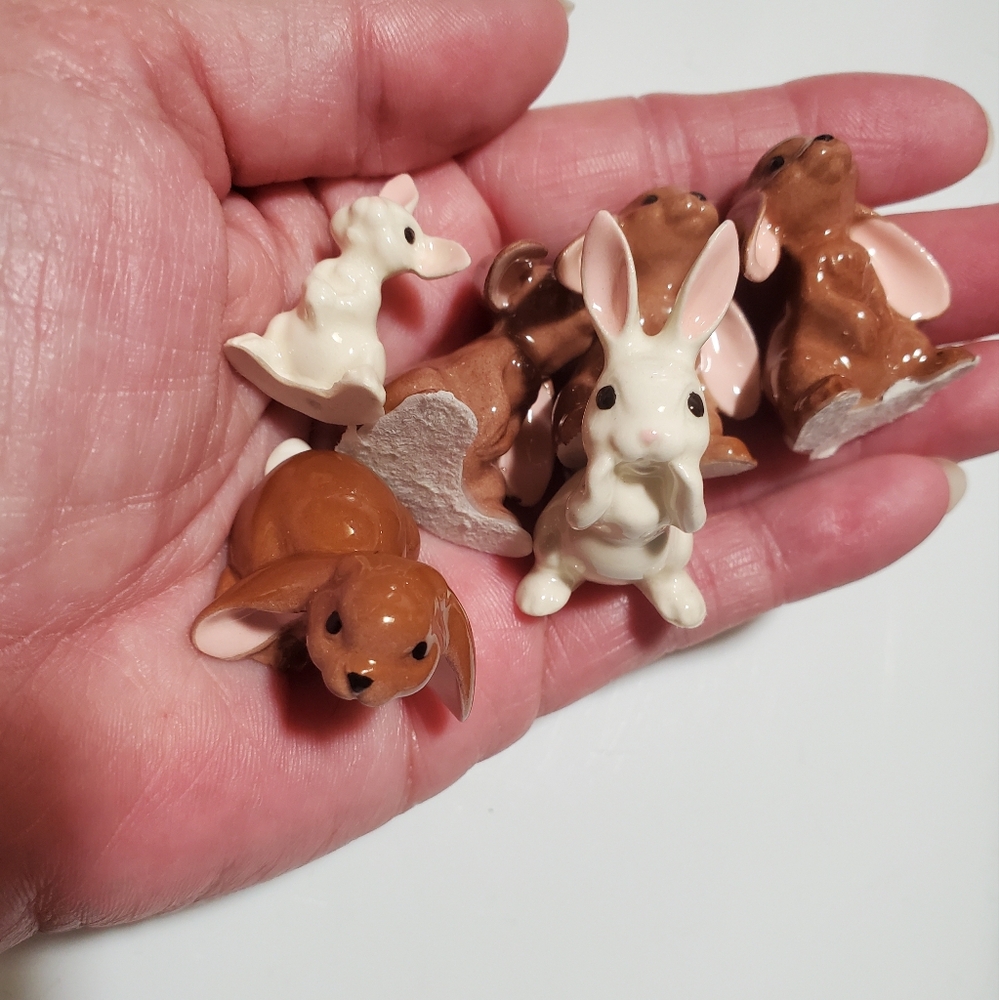 Vintage Hagen Renaker Bunny Ceramic Miniatures Set Of 6